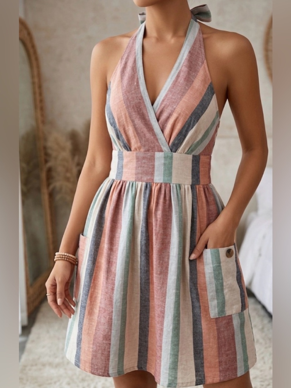 American Eagle multicoloured striped halter neck dress Size XS